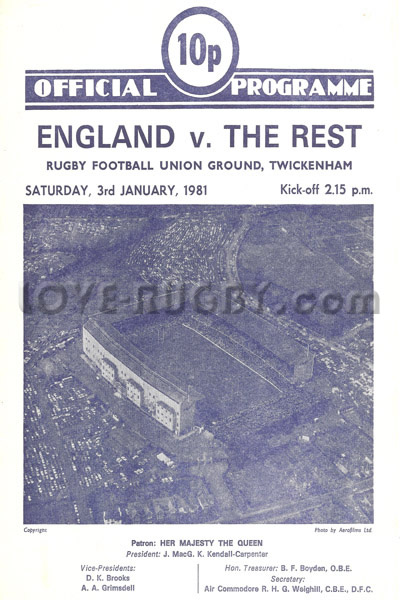 1981 England  v The Rest (RFU)  Rugby Programme